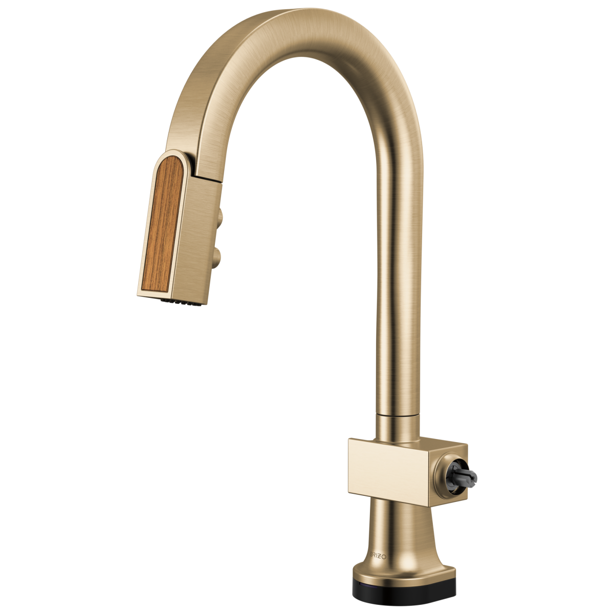 BRIZO Frank Lloyd Wright SmartTouch Pull-Down Prep Faucet with Arc Spout and Wood Spout - Less Handle — Luxe Gold / Wood