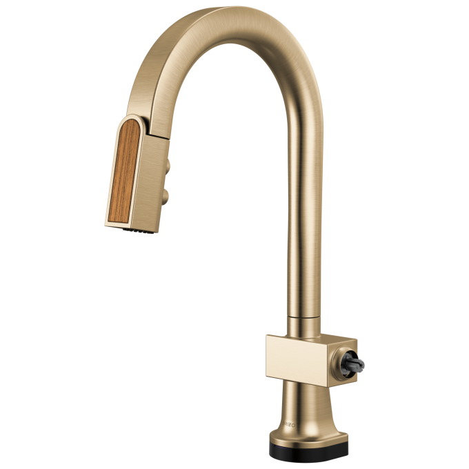 BRIZO Frank Lloyd Wright SmartTouch Pull-Down Prep Faucet with Arc Spout and Wood Spout - Less Handle — Luxe Gold / Wood