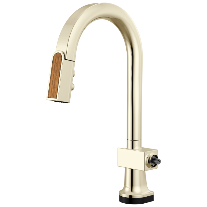 BRIZO Frank Lloyd Wright SmartTouch Pull-Down Prep Faucet with Arc Spout and Wood Spout - Less Handle — Polished Nickel / Wood
