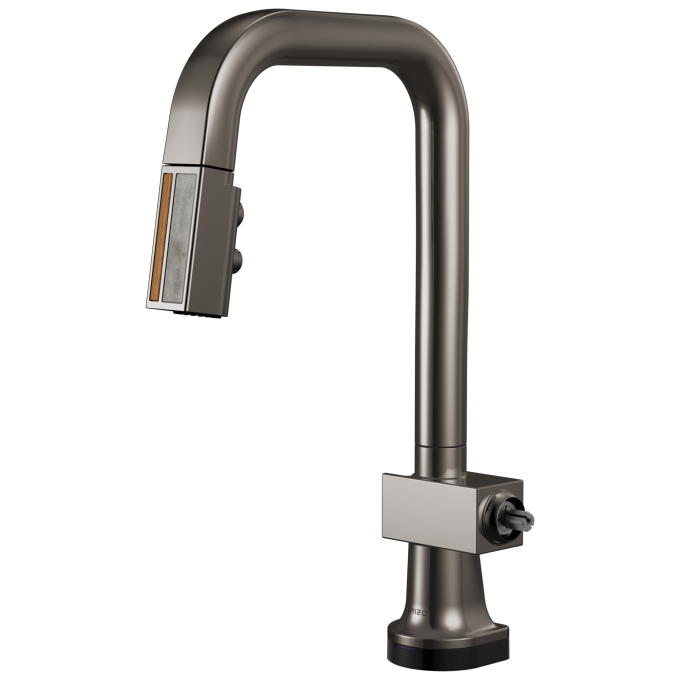 BRIZO Frank Lloyd Wright SmartTouch Pull-Down Prep Faucet with Square Spout and Wood/Concrete Wand - Less Handle — Brilliance Black Onyx / Wood
