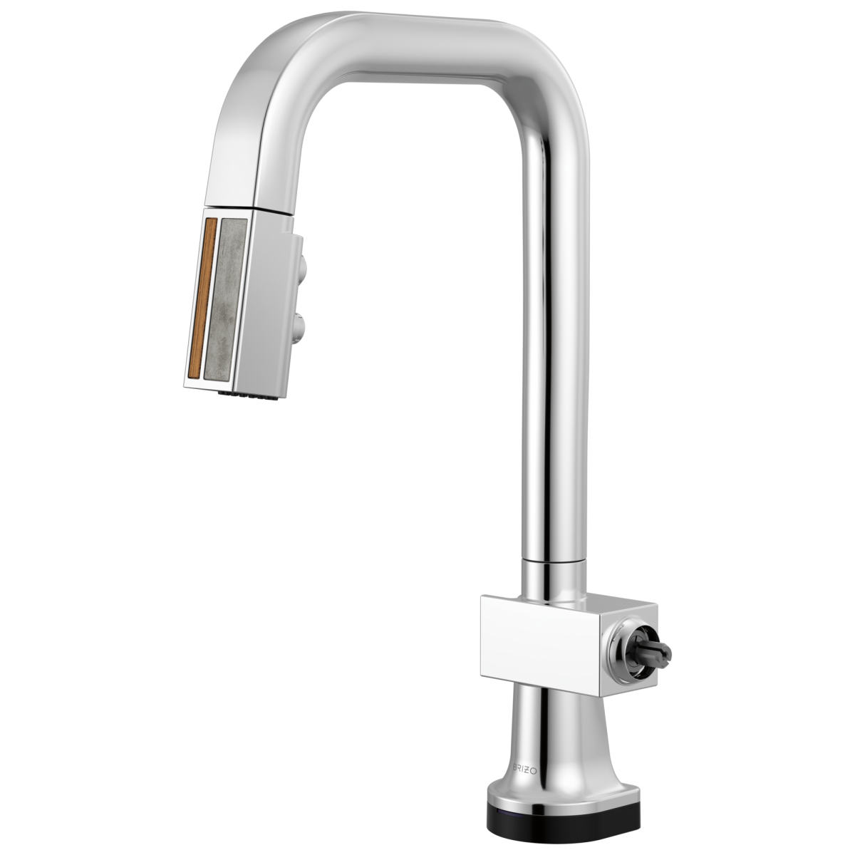 BRIZO Frank Lloyd Wright SmartTouch Pull-Down Prep Faucet with Square Spout and Wood/Concrete Wand - Less Handle — Polished Chrome / Teak Wood