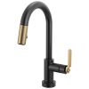 BRIZO Litze Smarttouch Pull-Down Prep Faucet with Arc Spout - Industrial Handle — Matte Black/Luxe Gold