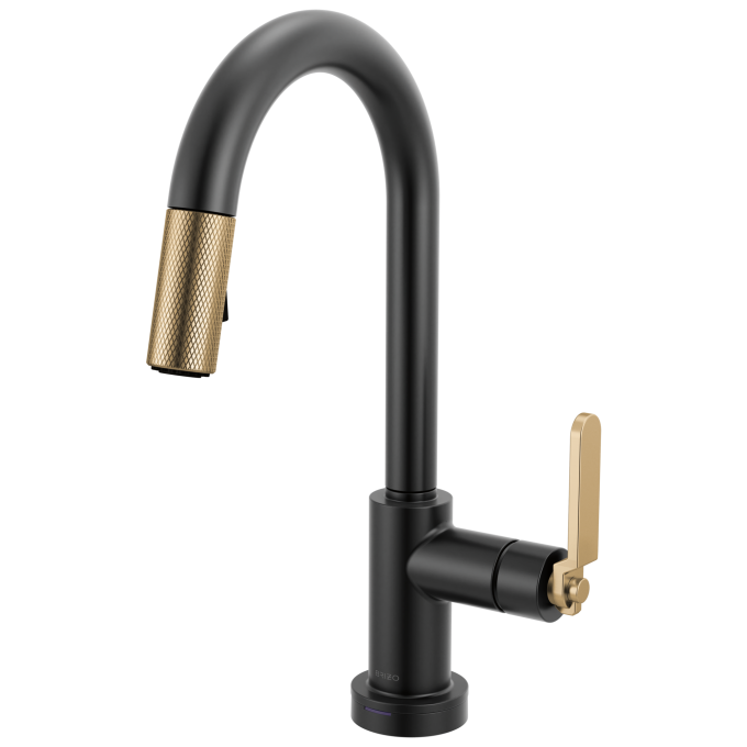 BRIZO Litze Smarttouch Pull-Down Prep Faucet with Arc Spout - Industrial Handle — Matte Black/Luxe Gold