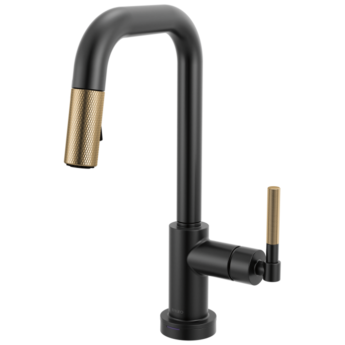 BRIZO Litze Smarttouch Pull-Down Prep Faucet with Square Spout - Knurled Handle — Matte Black/Luxe Gold