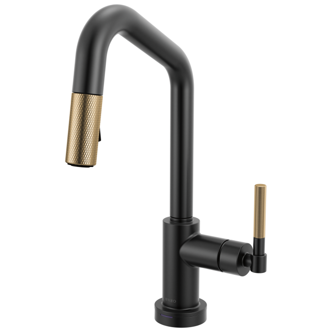 BRIZO Litze Smarttouch Pull-Down Prep Faucet with Angle Spout - Knurled Handle — Matte Black/Luxe Gold
