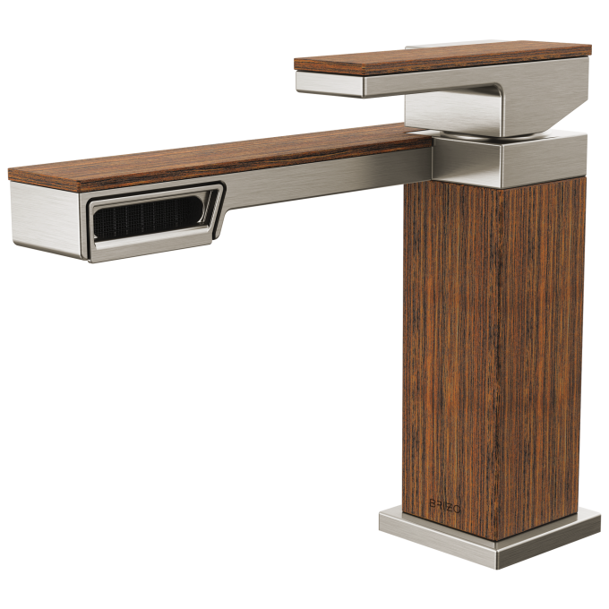 BRIZO Frank Lloyd Wright Single-Handle Lavatory Faucet 1.2 GPM — Luxe Nickel / Teak Wood