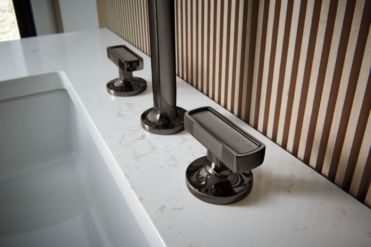 BRIZO Kintsu Widespread Lavatory Knob with Concrete Inlay Handle Kit — Brilliance Black Onyx