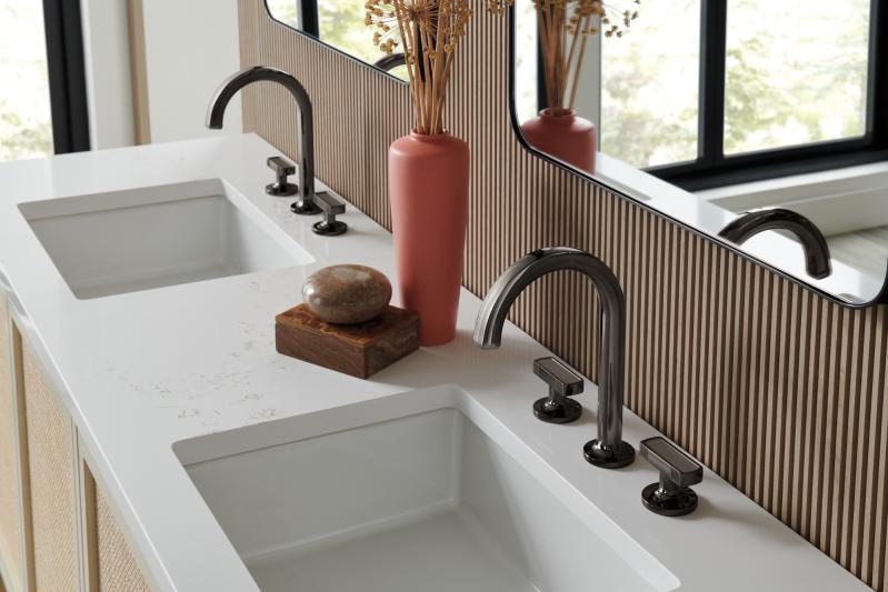 BRIZO Kintsu Widespread Lavatory Knob with Concrete Inlay Handle Kit — Brilliance Black Onyx