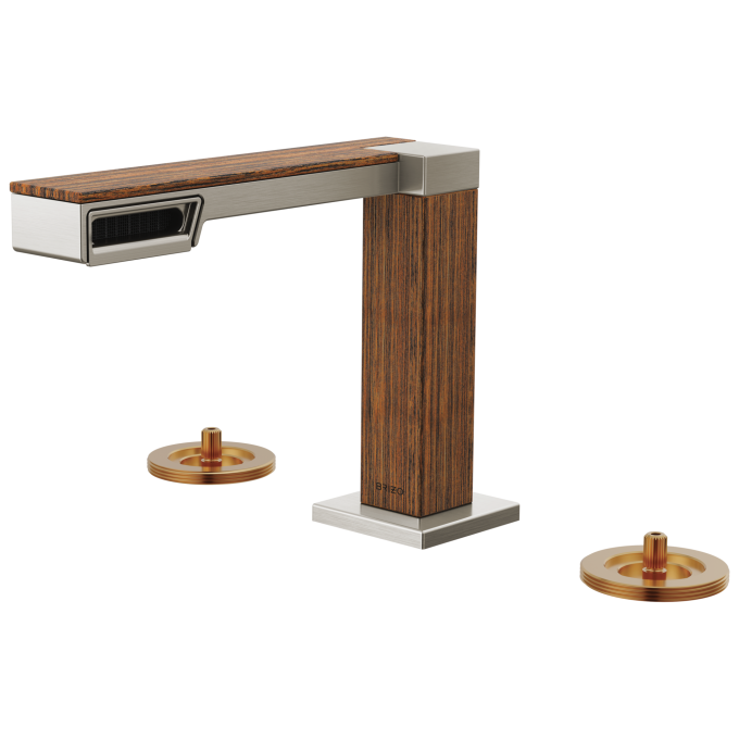BRIZO Frank Lloyd Wright Widespread Lavatory Faucet - Less Handles — Luxe Nickel / Teak Wood