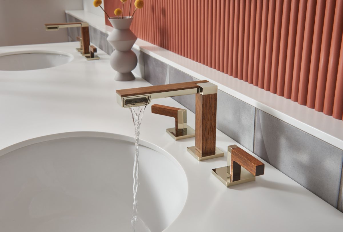BRIZO Frank Lloyd Wright Widespread Lavatory Faucet - Less Handles — Polished Nickel Wood