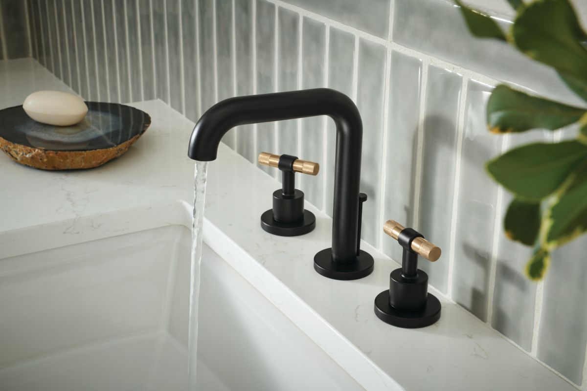 BRIZO Litze Widespread Lavatory Faucet With High Spout - Less Handles — Matte Black