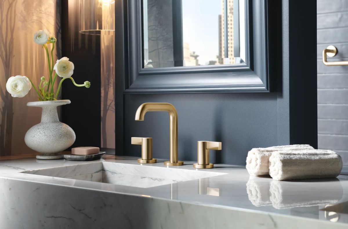 BRIZO Litze Widespread Lavatory Faucet with High Spout - Less Handles 1.5 GPM — Luxe Gold