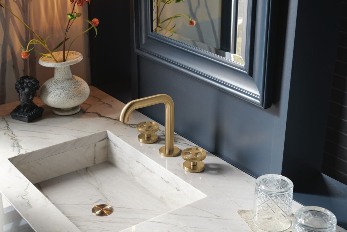 BRIZO Litze Widespread Lavatory Faucet with High Spout - Less Handles 1.5 GPM — Luxe Gold