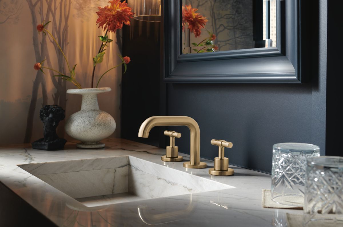 BRIZO Litze Widespread Lavatory Faucet with Low Spout - Less Handles 1.5 GPM — Luxe Gold