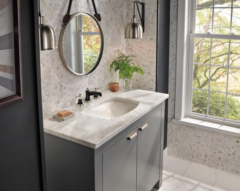 BRIZO Rook Widespread Lavatory Faucet with Channel Spout - Less Handles 1.2 GPM — Luxe Nickel  /Matte Black