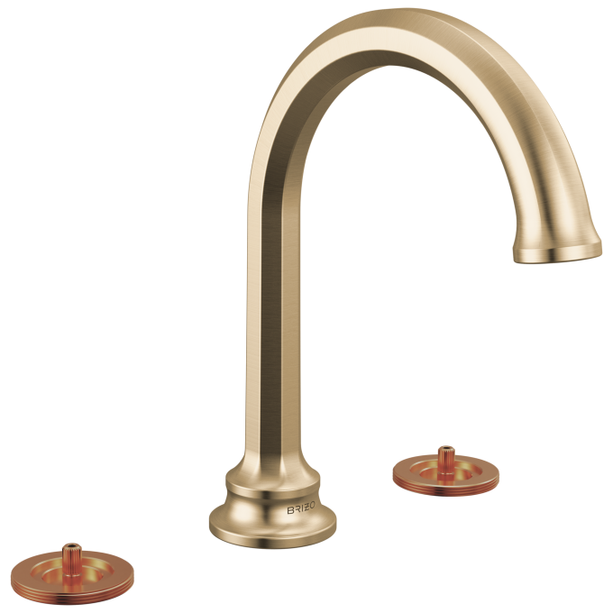 BRIZO Beauclere Widespread Lavatory Faucet with Arc Spout - Less Handles 1.2 GPM — Luxe Gold