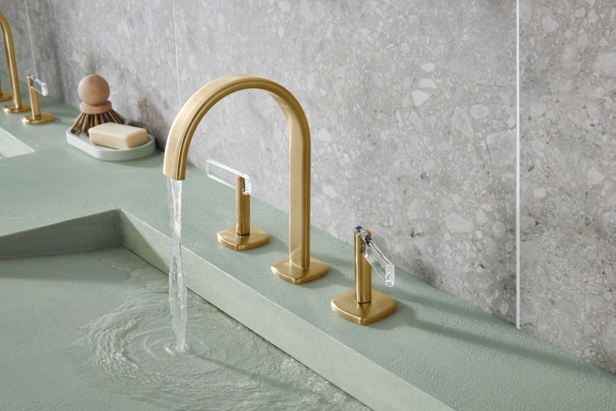 BRIZO Allaria Widespread Lavatory Faucet with Arc Spout - Less Handles — Luxe Gold