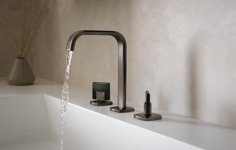 BRIZO Allaria Widespread Lavatory Faucet with Square Spout - Less Handles — Brilliance Black Onyx