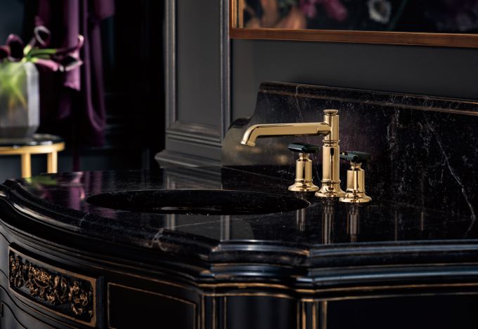 BRIZO Invari Widespread Lavatory Faucet with Arc Spout - Less Handles 1.5 GPM — Polished Gold