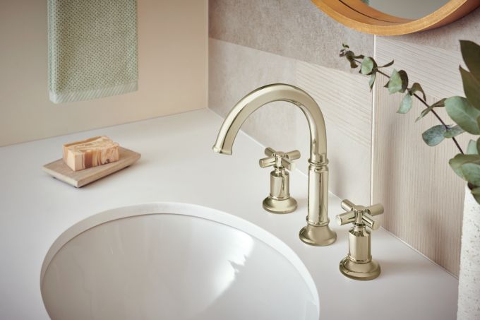 BRIZO Invari Widespread Lavatory Faucet with Arc Spout - Less Handles 1.5 GPM — Polished Nickel