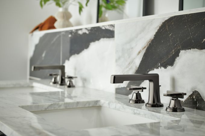 BRIZO Levoir Widespread Lavatory Faucet With Low Spout - Less Handles — Brilliance Black Onyx