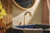 BRIZO Frank Lloyd Wright Widespread Lavatory Faucet with Arc Spout - Less Handles — Luxe Gold / Wood