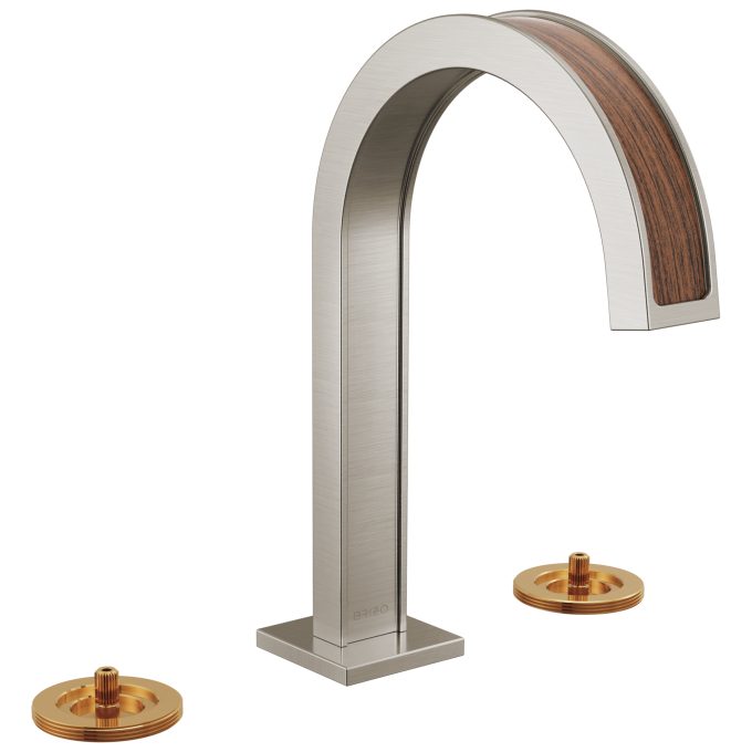 BRIZO Frank Lloyd Wright Widespread Lavatory Faucet with Arc Spout - Less Handles — Luxe Nickel / Teak Wood