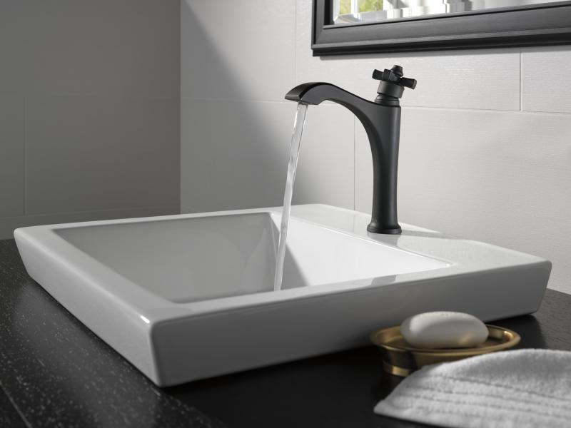 DELTA Dorval Single Handle Mid-Height Vessel Bathroom Faucet — Matte Black