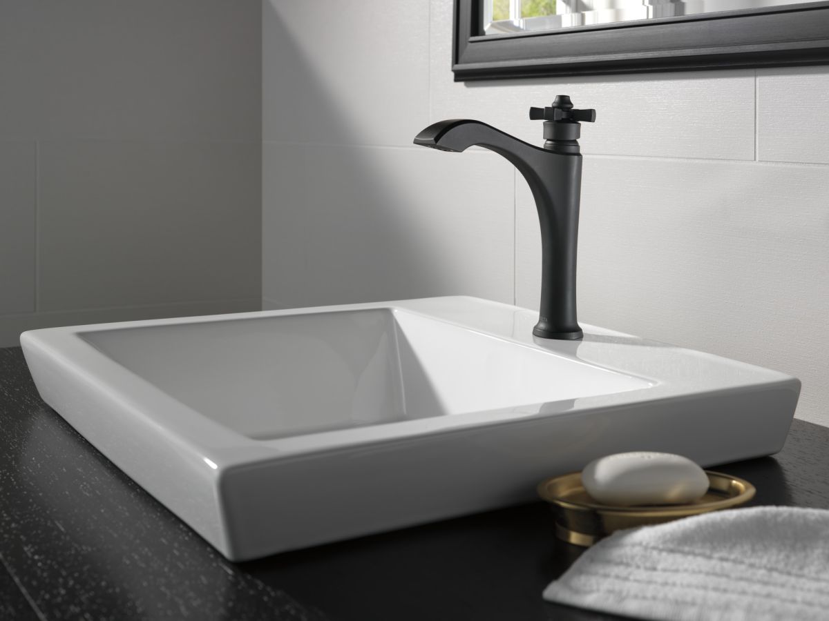 DELTA Dorval Single Handle Mid-Height Vessel Bathroom Faucet — Matte Black