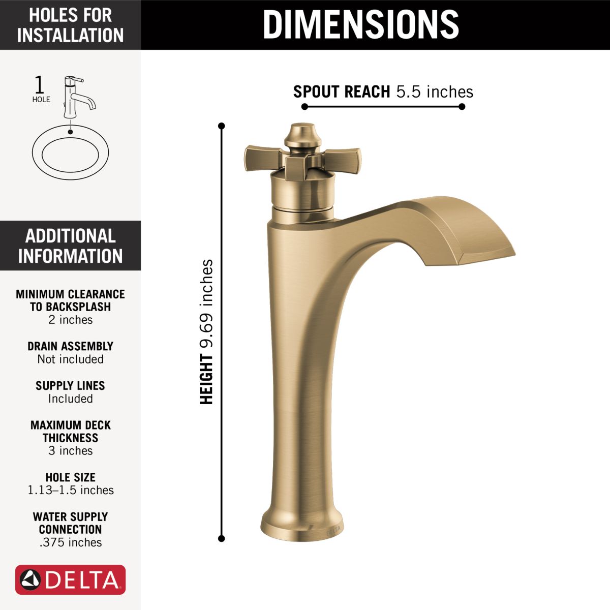 DELTA Dorval Single Handle Mid-Height Vessel Bathroom Faucet — Champagne Bronze