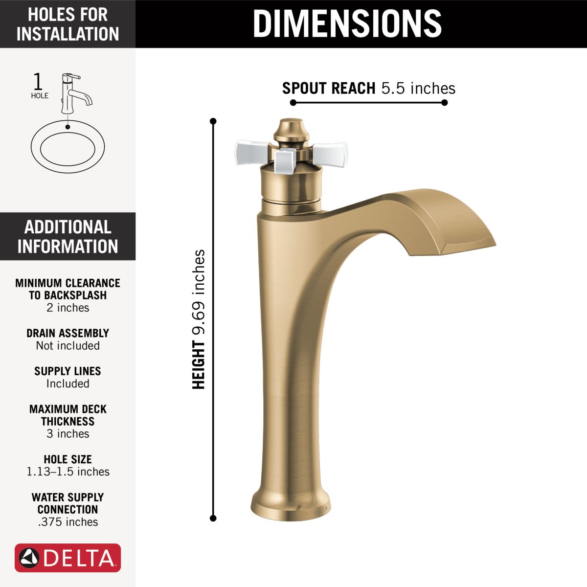 DELTA Dorval Single Handle Mid-Height Vessel Bathroom Faucet — Champagne Bronze / Porcelain