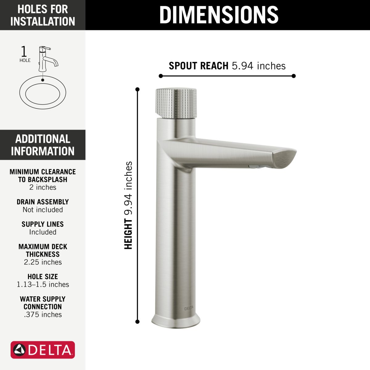 DELTA Galeon Single Handle Mid-Height Bathroom Faucet — Lumicoat® Stainless