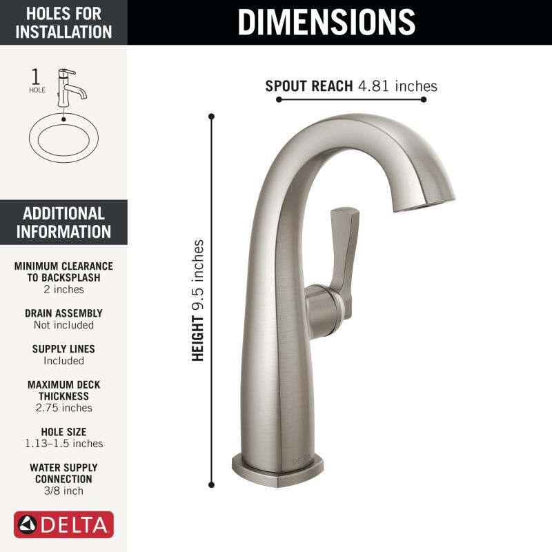 DELTA Stryke Single Handle Mid-Height Bathroom Faucet — Lumicoat® Stainless