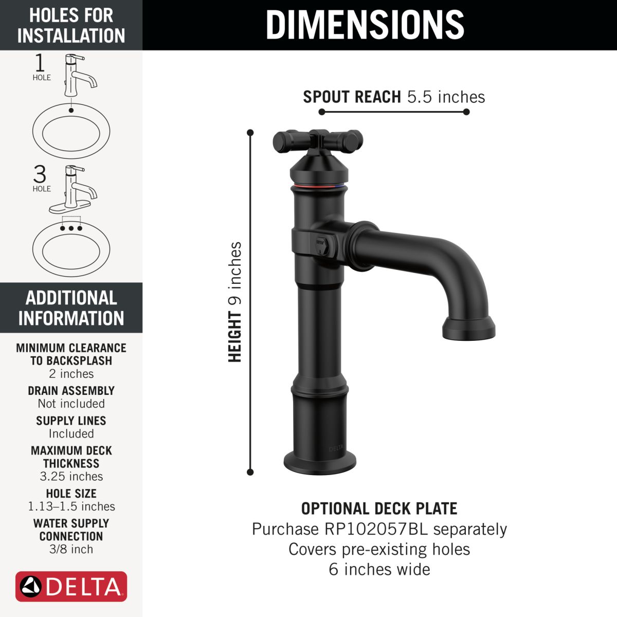 DELTA Broderick Single Handle Bathroom Faucet — Matte Black