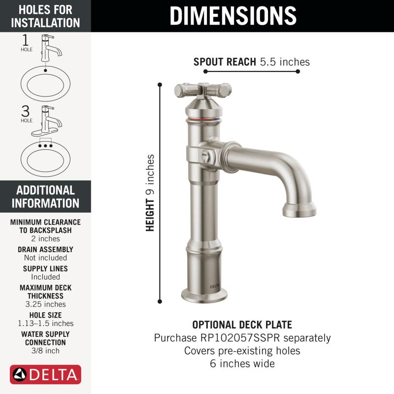 DELTA Broderick Single Handle Bathroom Faucet — Lumicoat® Stainless