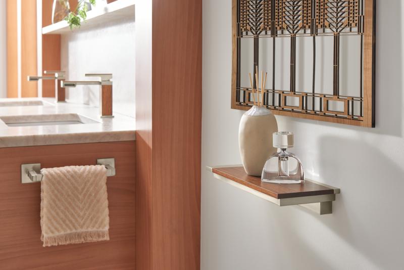 BRIZO Frank Lloyd Wright Wall Shelf — Luxe Nickel / Teak Wood