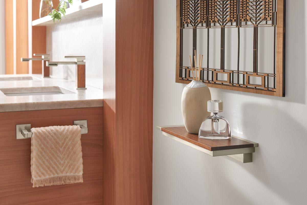 BRIZO Frank Lloyd Wright Single-Handle Lavatory Faucet 1.2 GPM — Luxe Nickel / Teak Wood