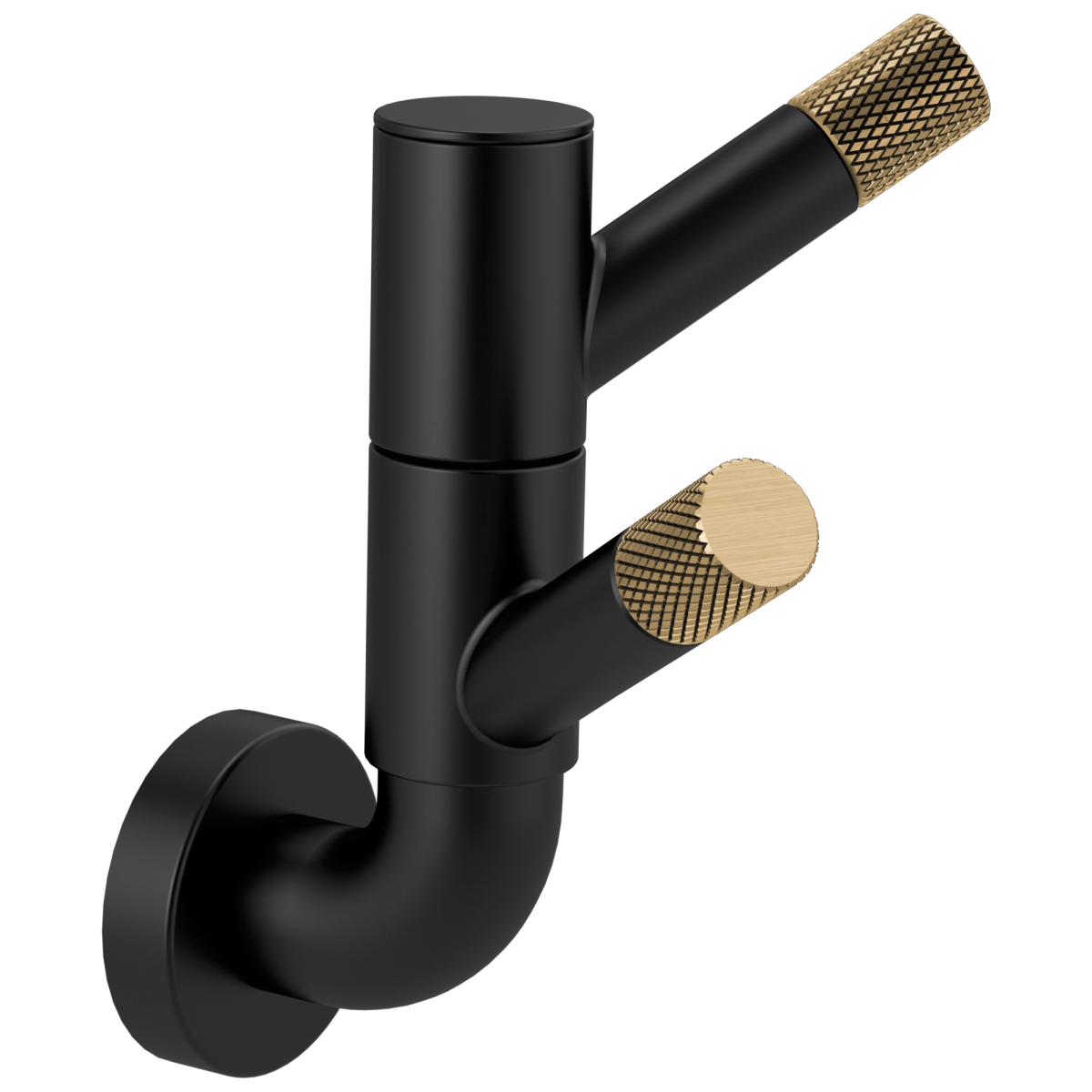 BRIZO Litze Rotating Double Robe Hook With Knurling — Matte Black/Luxe Gold