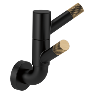BRIZO Litze Rotating Double Robe Hook With Knurling — Matte Black/Luxe Gold