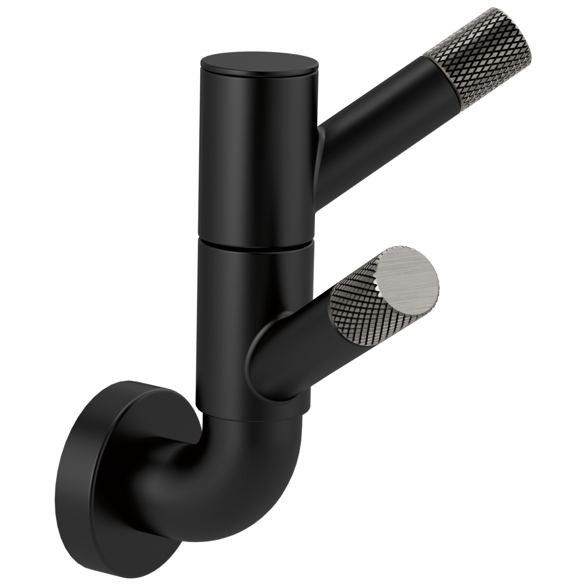 BRIZO Litze Rotating Double Robe Hook With Knurling — MATTE BLACK/LUXE STEEL