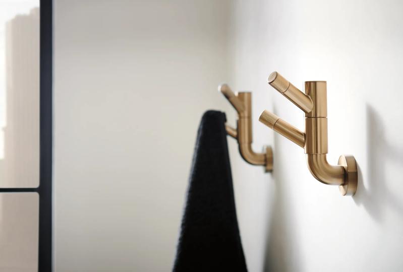 BRIZO Litze Rotating Double Robe Hook With Knurling — Luxe Gold