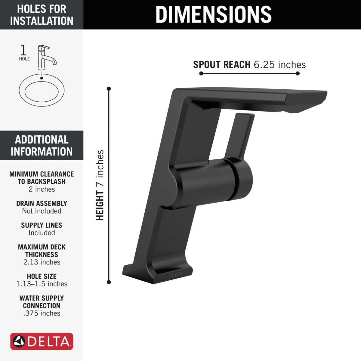 DELTA Pivotal Single Handle Mid-Height Vessel Bathroom Faucet — Matte Black