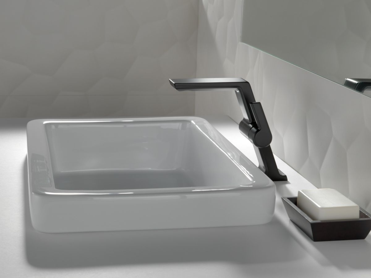DELTA Pivotal Single Handle Mid-Height Vessel Bathroom Faucet — Matte Black