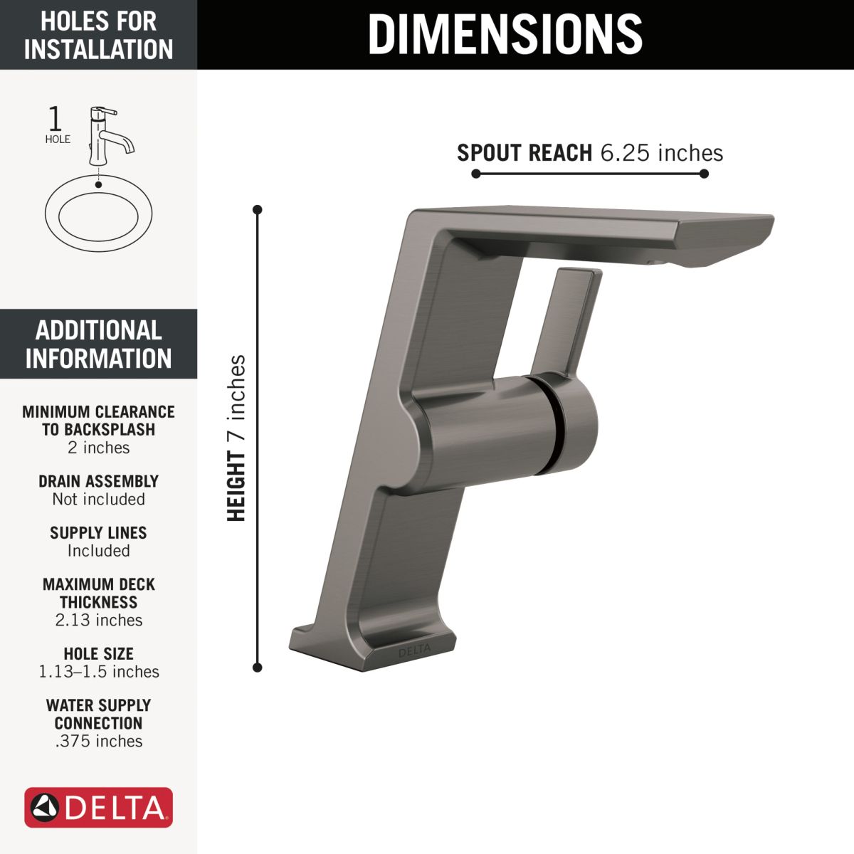 DELTA Pivotal Single Handle Mid-Height Vessel Bathroom Faucet — Lumicoat® Black Stainless