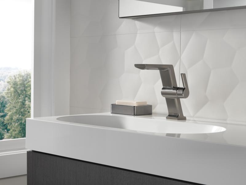 DELTA Pivotal Single Handle Mid-Height Vessel Bathroom Faucet — Lumicoat® Black Stainless