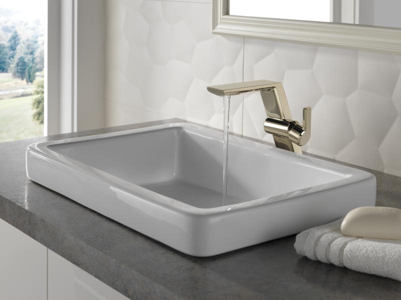 DELTA Pivotal Single Handle Mid-Height Vessel Bathroom Faucet — Lumicoat® Polished Nickel