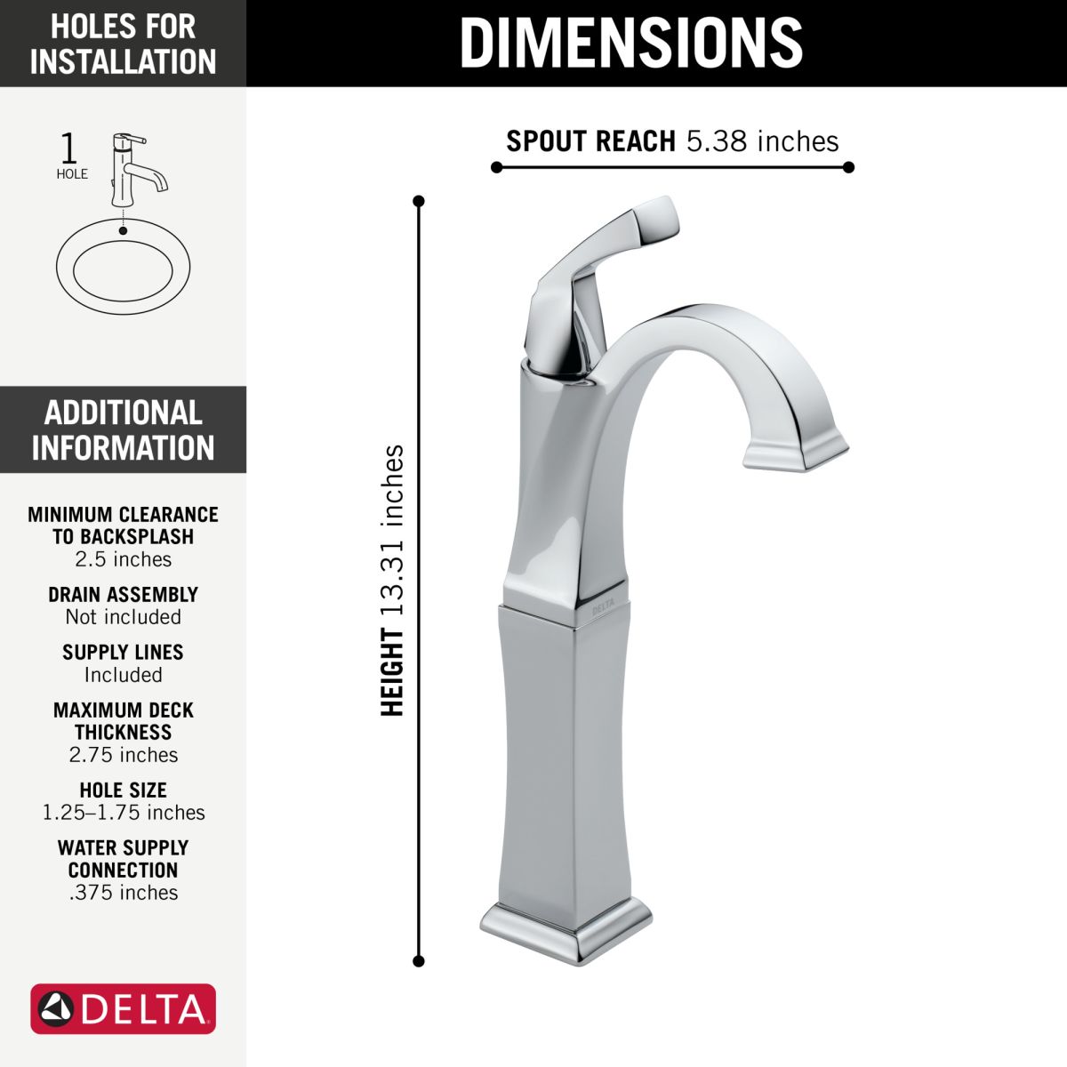 DELTA Dryden Single Handle Vessel Bathroom Faucet — Chrome