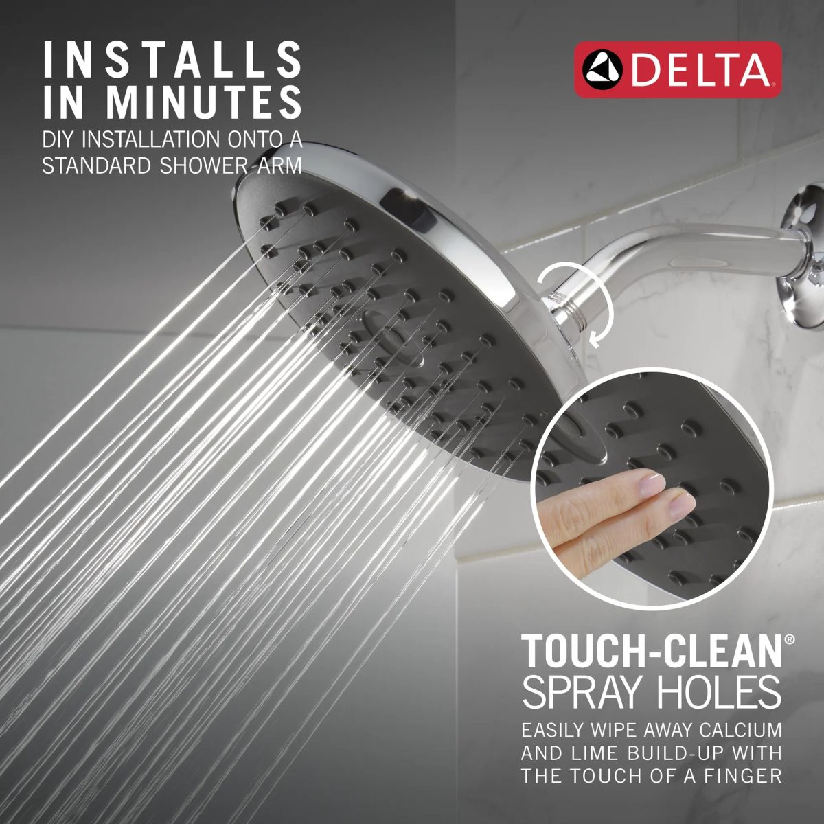 DELTA Universal Showering Components PivotPro Raincan Shower Head with TouchClean Spray Face — Chrome
