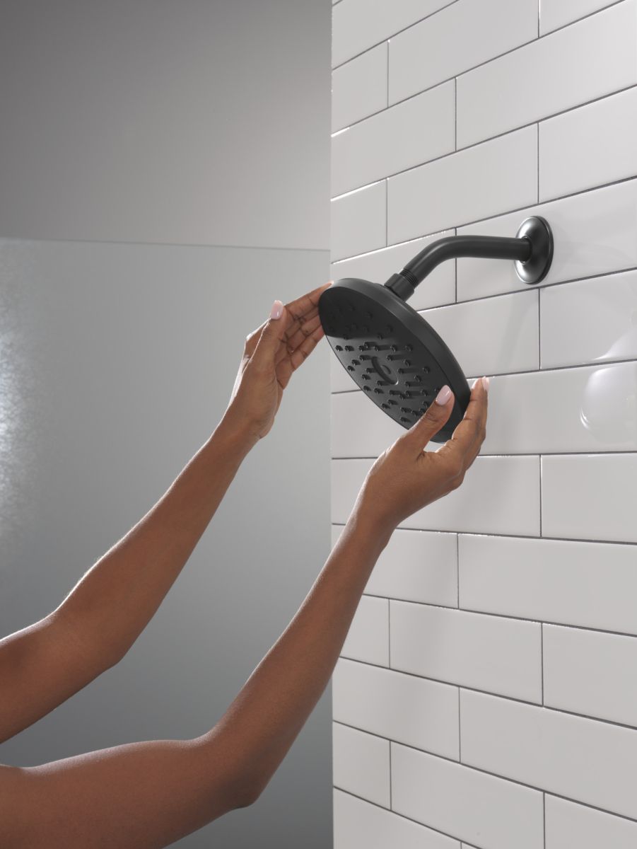 DELTA Universal Showering Components PivotPro Raincan Shower Head with TouchClean Spray Face — Matte Black