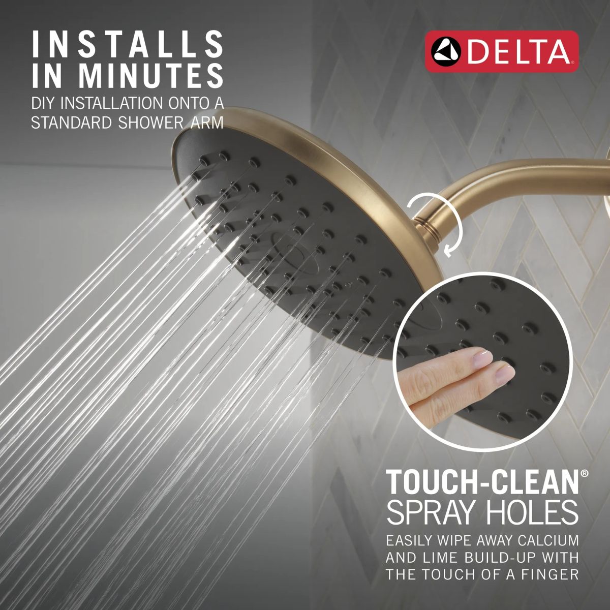 DELTA Universal Showering Components PivotPro Raincan Shower Head with TouchClean Spray Face — Champagne Bronze